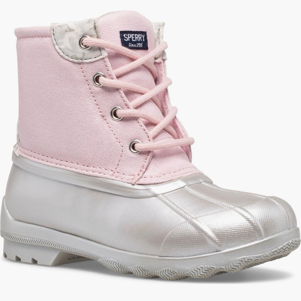 Sperry Big Girl duck boots.
Pink and Silver Kids Snow Boots